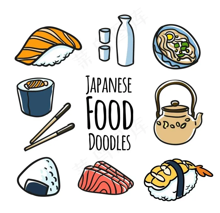 日本食品涂鸦图片eps,ai矢量模版下载