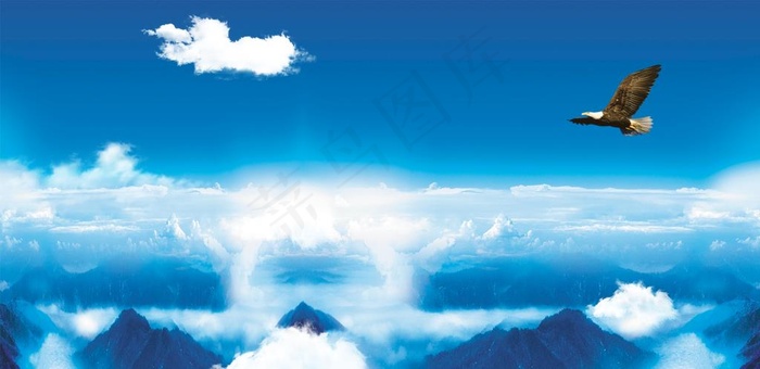 云海中飞翔的雄鹰 高清分层图图片(3150X1630(DPI:100))psd模版下载