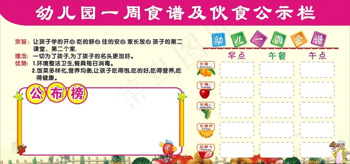 幼儿园一周食谱及伙食公示栏图片