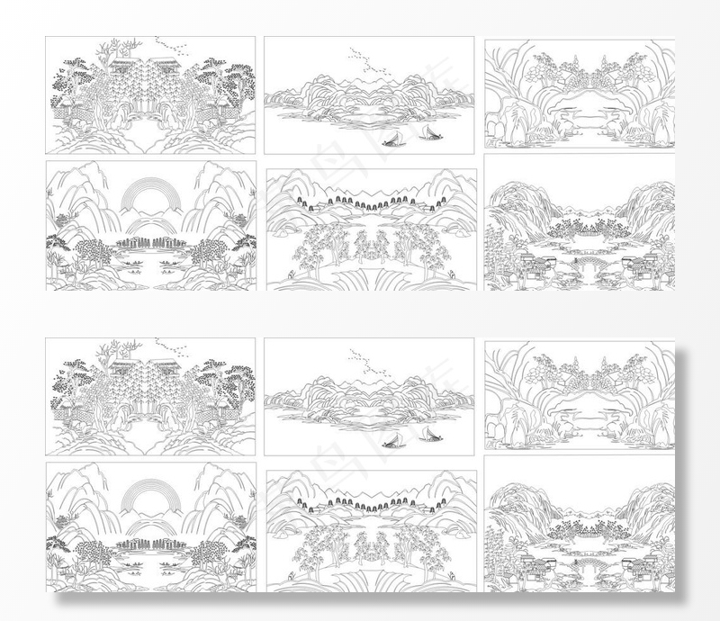 山水图大全图片cdr矢量模版下载