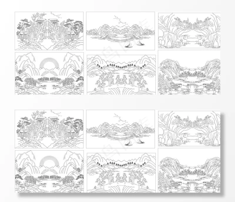 山水图大全图片cdr矢量模版下载