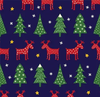 北欧复古圣诞麋鹿圣诞树印花图案图片