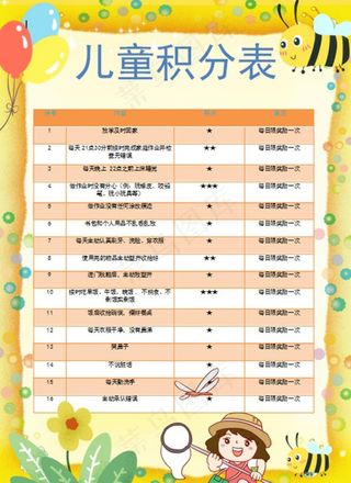 儿童积分表图片