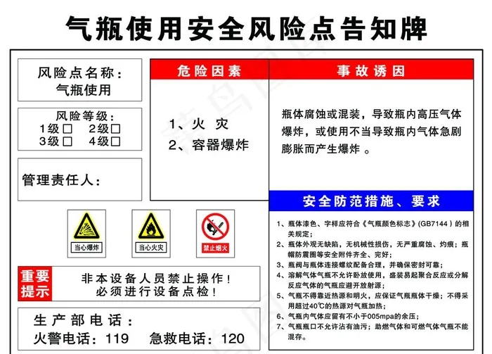 气瓶使用安全风险告知牌图片
