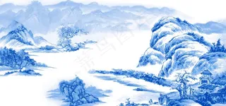 青花瓷山水画图片