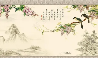 中式花鸟山水图片