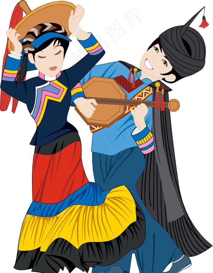 彝族歌舞手绘图图片