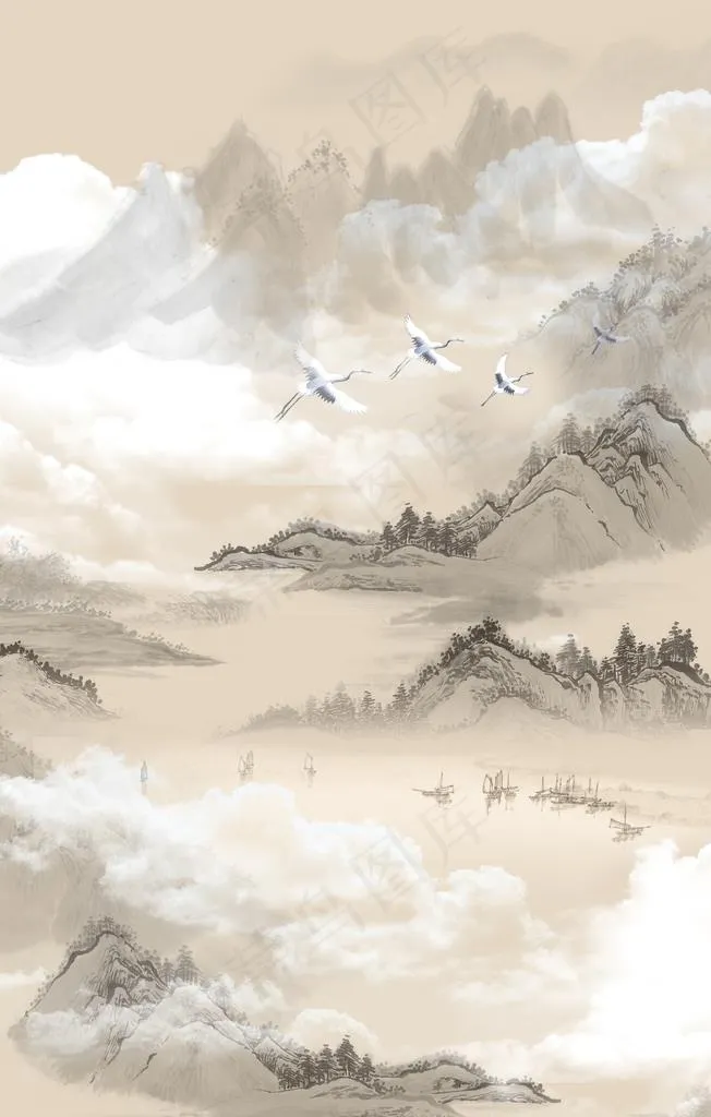 新中式山水玄关背景图片