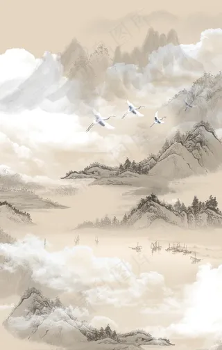 新中式山水玄关背景图片