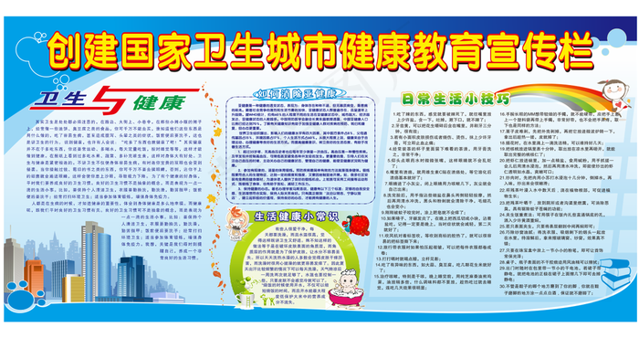 创建国家卫生城市健康教育宣传栏图片cdr矢量模版下载
