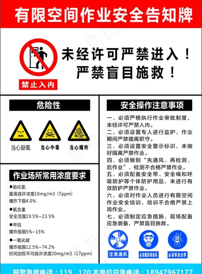 有限空间作业安全告知牌图片cdr矢量模版下载