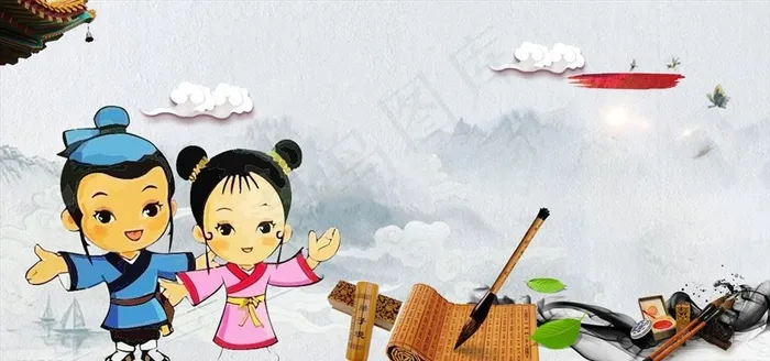 中国风古人弟子规展板海报图片(7087X3543(DPI:150))psd模版下载