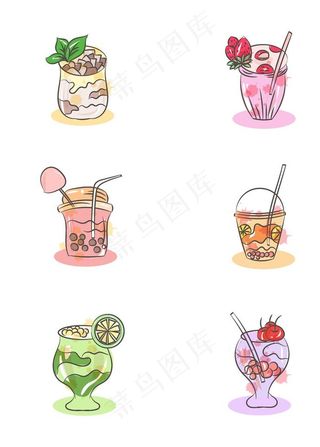 矢量卡通可爱手绘奶茶装饰元素图片