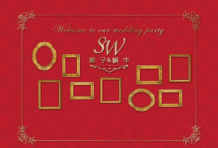 欧式红金色巴洛克婚礼照片墙留影图片(12756X9071(DPI:72))psd模版下载