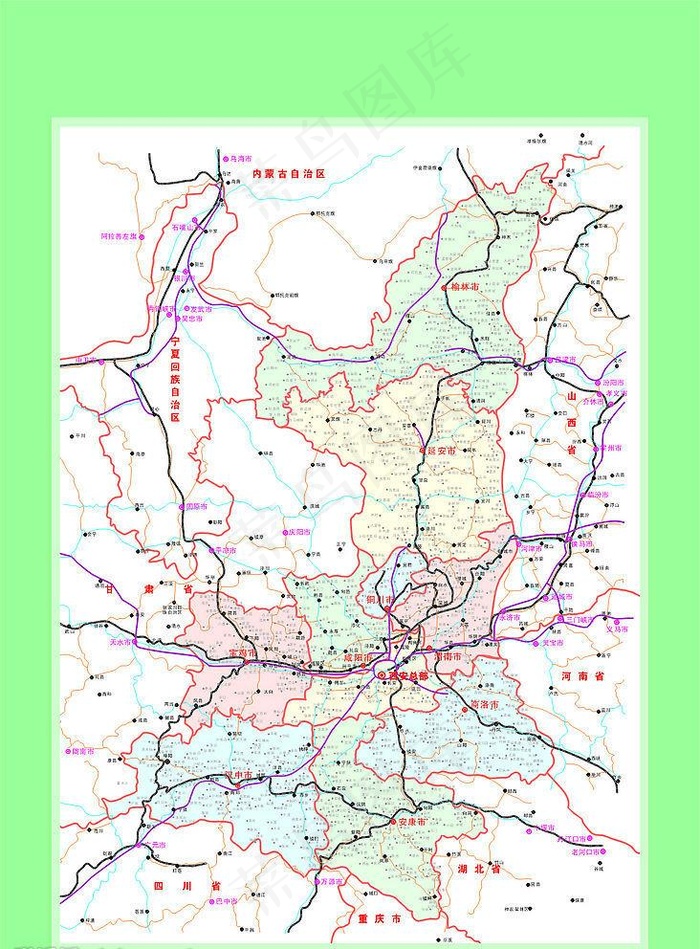 陕西省地形图图片cdr矢量模版下载