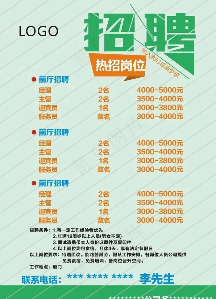 招聘海报 招聘模板 绿色背景图图片cdr矢量模版下载