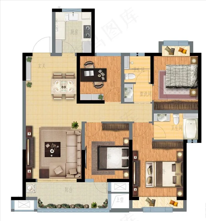 户型渲染图片(3465X3603(DPI:400))psd模版下载