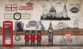 复古 砖墙 手绘 英伦风 背景图片