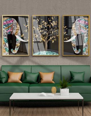 手绘抽象大象珐琅彩装饰画图片