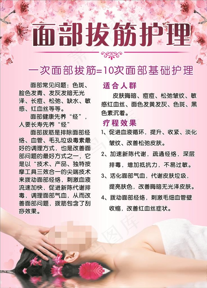 面部拔筋护理美容海报图片(600X800)cdr矢量模版下载