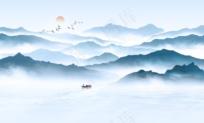 新中式山水背景图片(10205X6463(DPI:72))psd模版下载