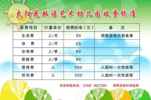 太阳花双语艺术幼儿园收费标准图片