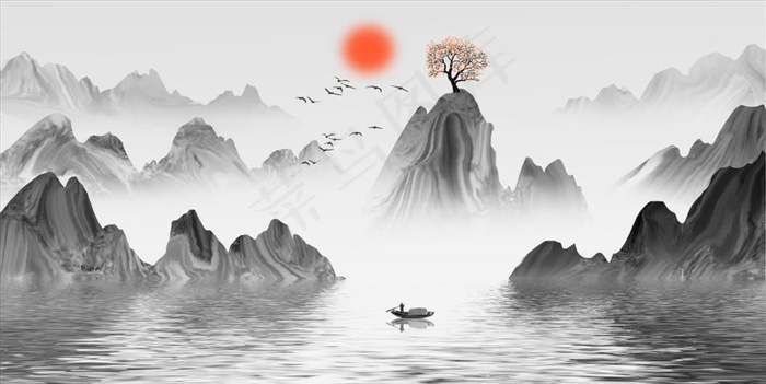 中国风山水图片psd模版下载