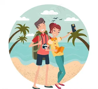 度假自拍的男女图片