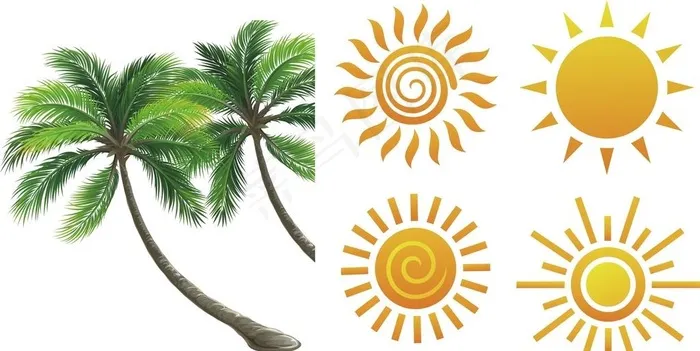 椰子树 太阳图片cdr矢量模版下载