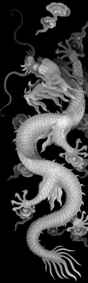 祥云单龙浮雕灰度图图片