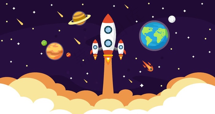卡通火箭宇宙图片ai矢量模版下载