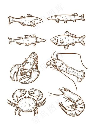 手绘海鲜插画矢量素材图片