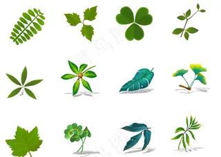 手绘风绿叶套图图片