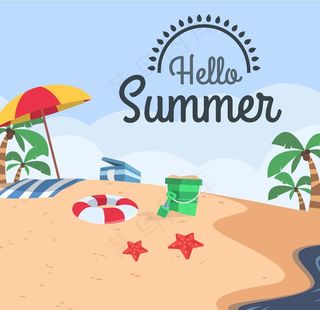 夏日海滩沙滩创意插画图片