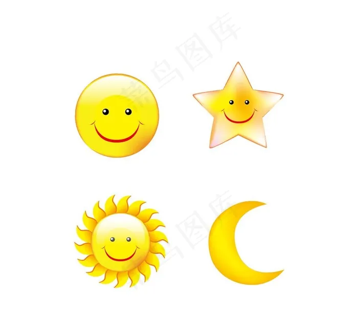 星星 月亮 太阳  笑脸图片ai矢量模版下载