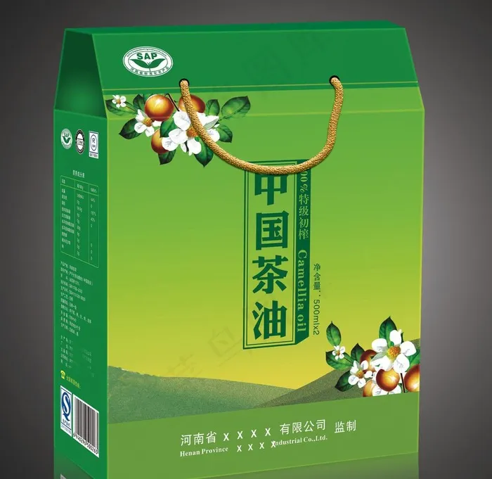 茶油500ML手提盒平面图图片cdr矢量模版下载