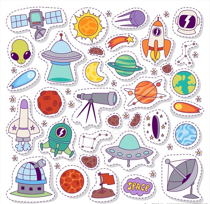 卡通宇宙插画图片ai矢量模版下载