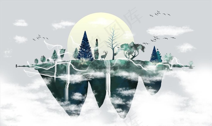 水墨画背景墙图片(9071X5669(DPI:72))psd模版下载