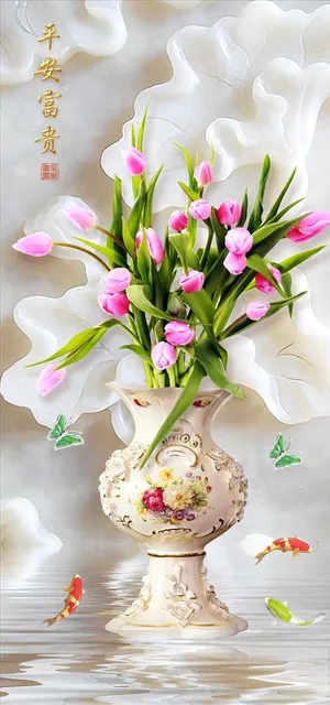 郁金香花瓶玉雕玄关图片