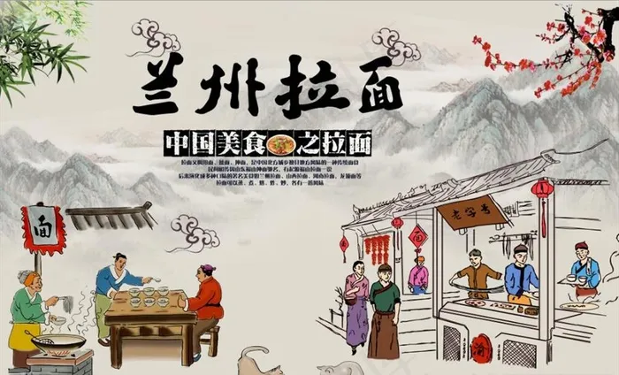 复古怀旧兰州拉面餐饮背景墙图片(8883X5669(DPI:72))psd模版下载