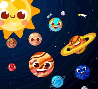 卡通太阳系八大行星矢量素材图片