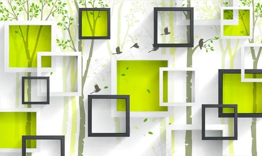 树 飞鸟 框框 背景墙图片