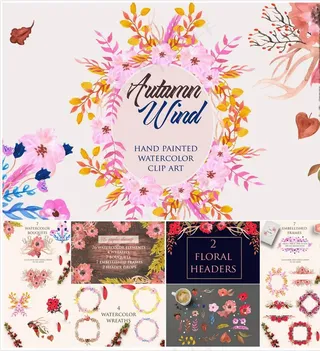 绚丽秋季鲜花水彩画图片