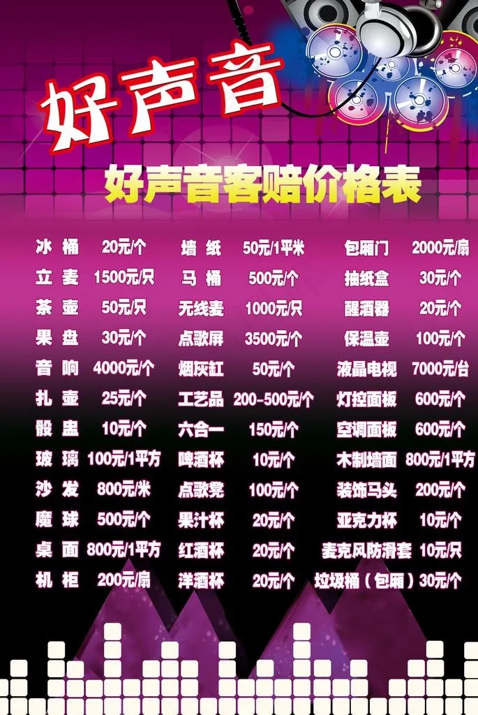KTV价格表图片(2480X3543(DPI:300))psd模版下载