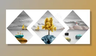 新中式大海帆船碉堡麋鹿装饰画图片