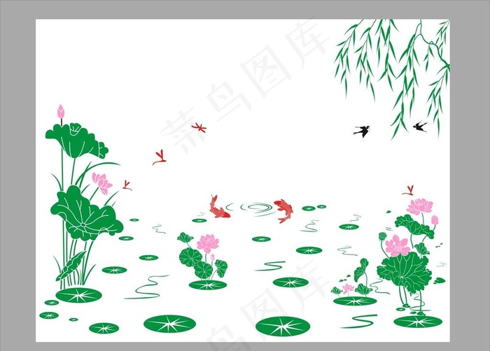 池塘荷花背景墙图片