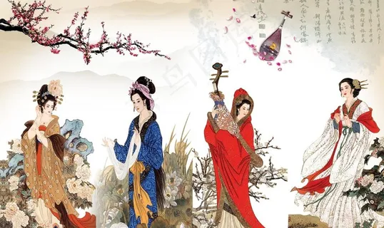 古典美女背景墙图片