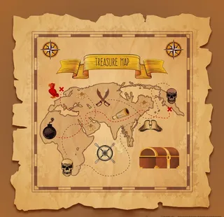 复古海盗藏宝图矢量插画图片