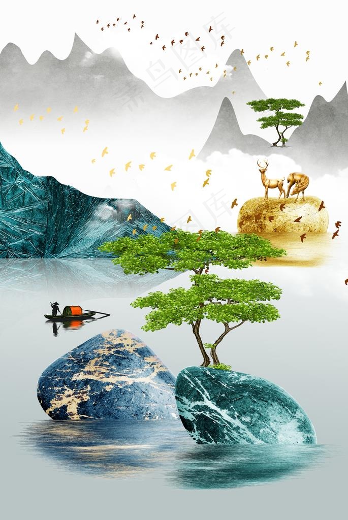 山水装饰画图片(3969X5669(DPI:72))psd模版下载