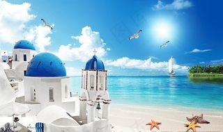 希腊海景沙滩圣托尼岛图片